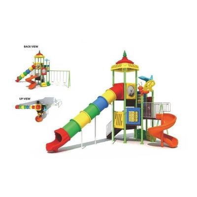 MYTS Kids playful long tube slide , game and three swing playset 